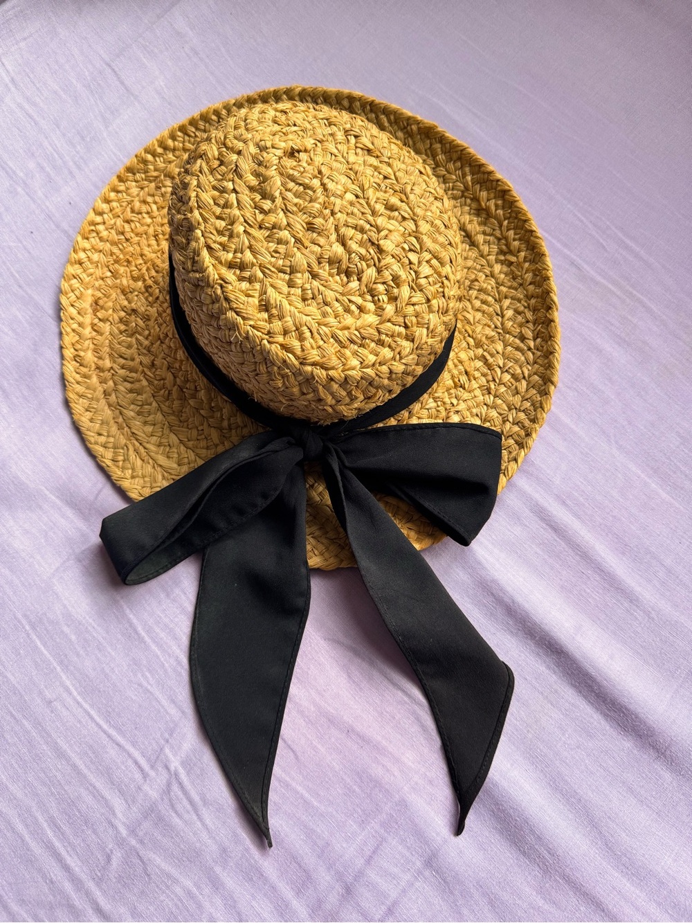 The Scala Collection Natural Straw Sun Hat with Black Bow One Size